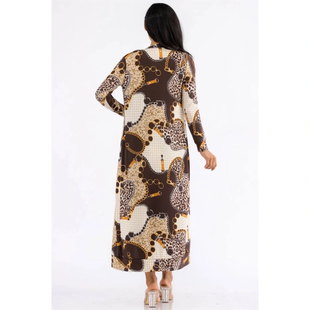 Two-Piece Dress and Cardigan Set, Sizes Small - 1XLarge (Chain Print) - Picture 3 of 6